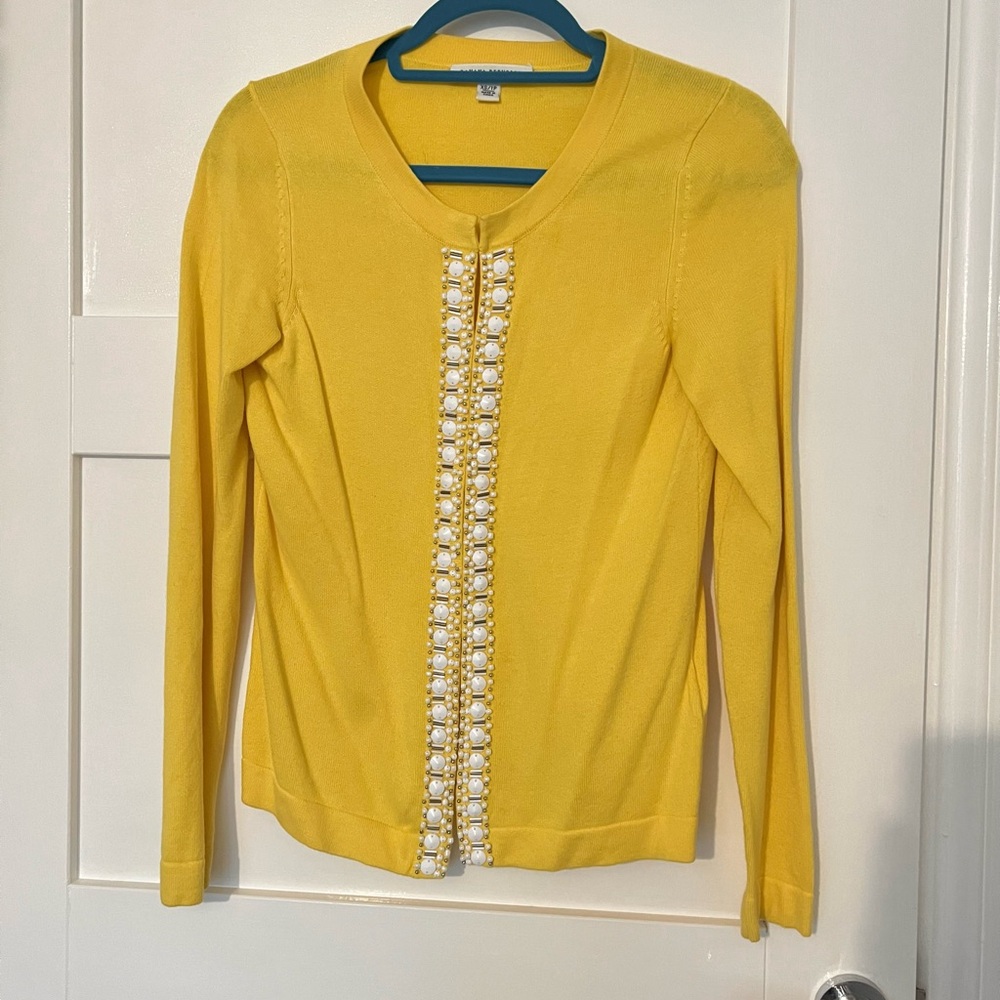 Banana Republic Yellow Embellished Beaded Cardigan Sweater XS